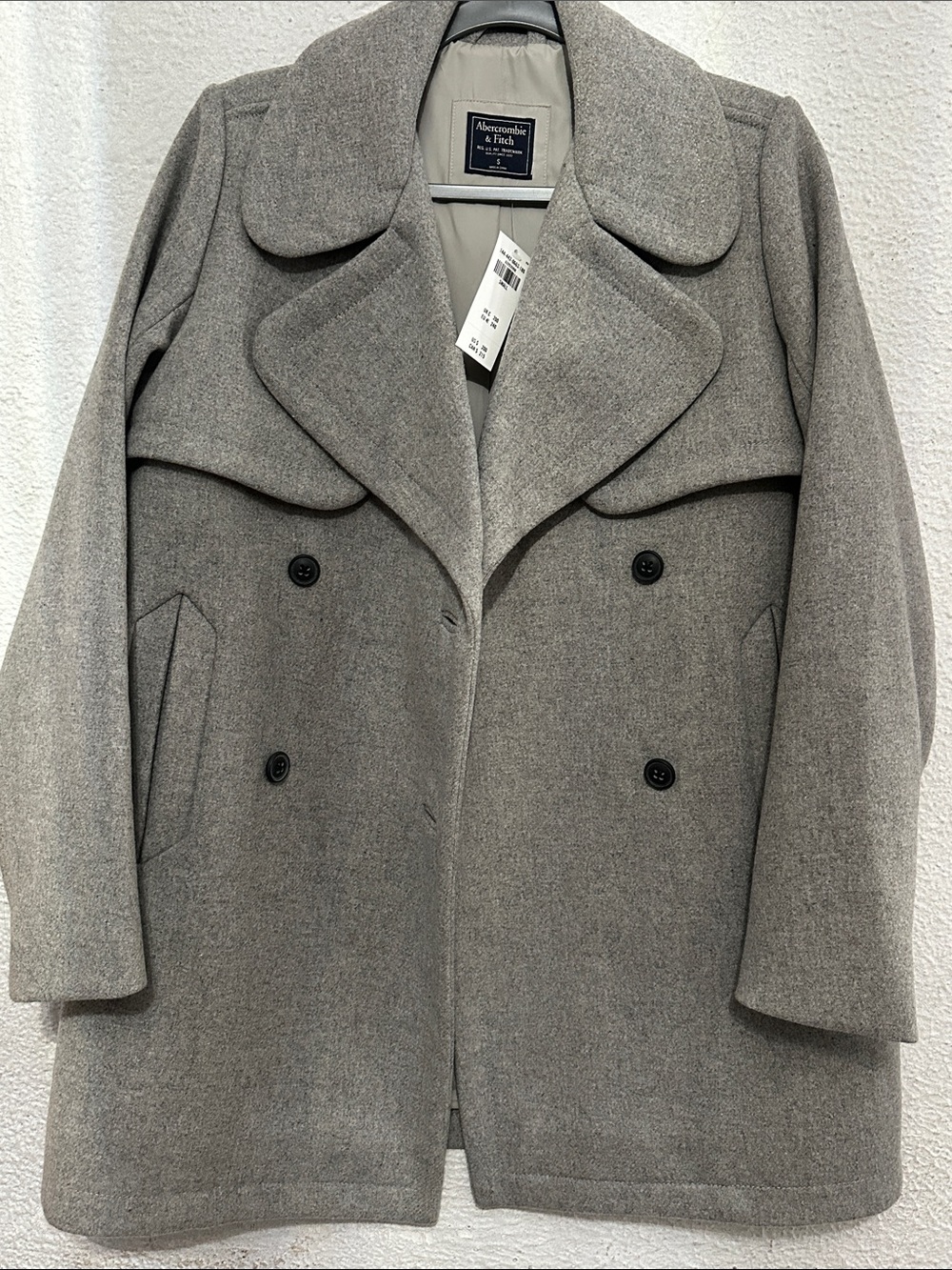 Abercrombie & Fitch Women’s Light Gray Double-Breasted Pea Coat